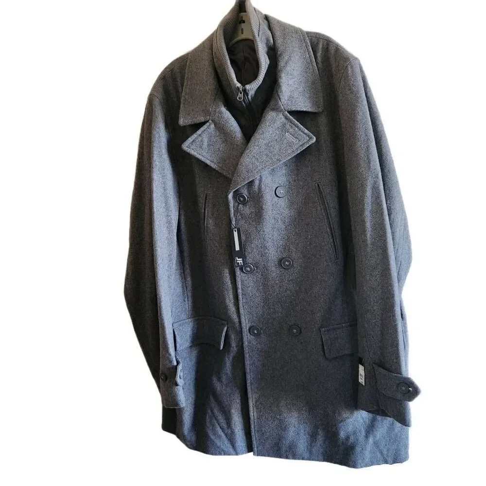 J.Ferrar men's 2XL plus size wool double breasted coat grey high neck vest